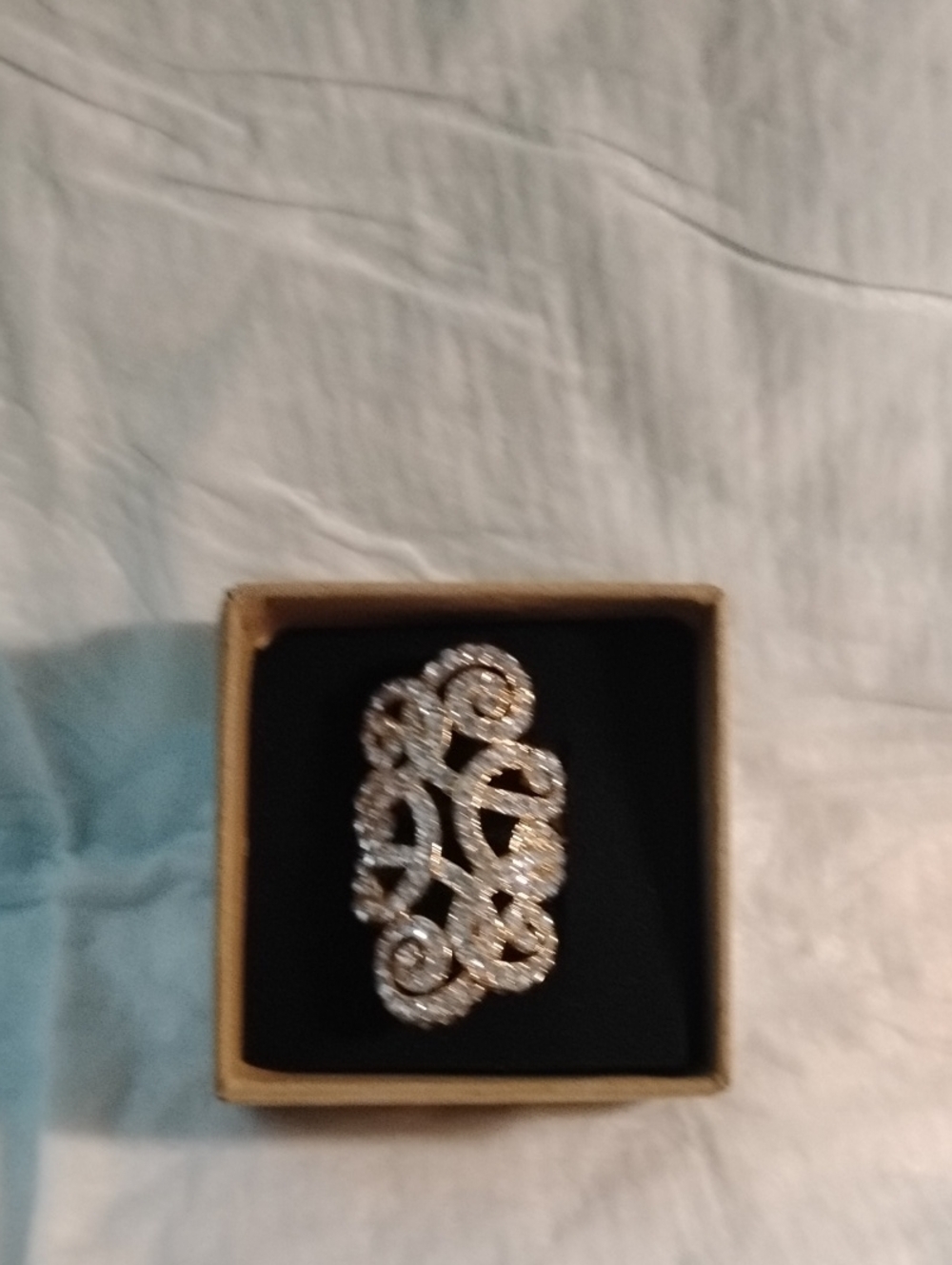Goldtone Crystal Filigree Statement Ring